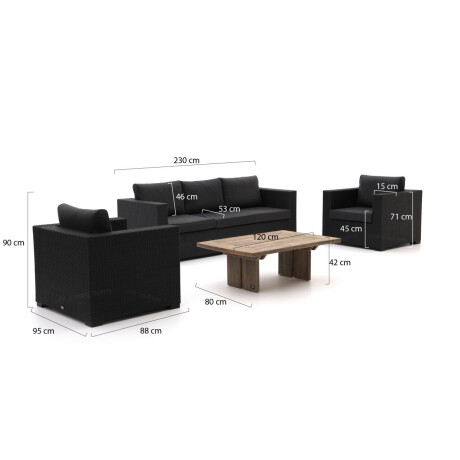 Forza Giotto/ROUGH-L 120cm stoel-bank loungeset 4 delig - Laagste prijsgarantie! afbeelding2 - 1