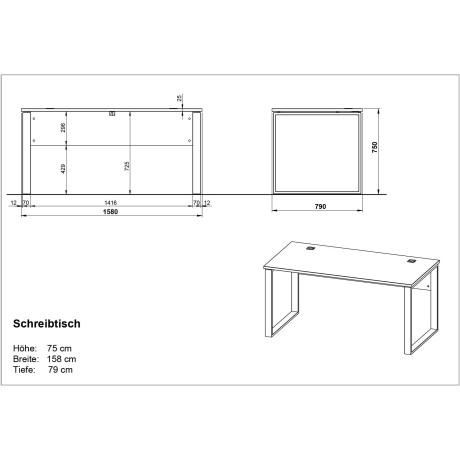 GERMANIA Bureau Altino Sleden van metaal, 2x kabeldoorvoer, breedte 160 cm, Made in Germany afbeelding2 - 1