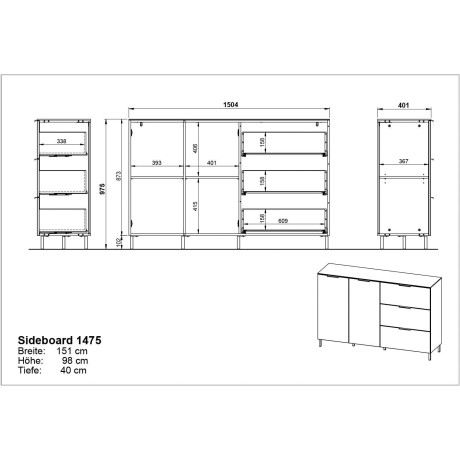 GERMANIA Dressoir California Breedte 151 cm afbeelding2 - 1