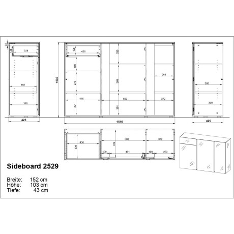 GERMANIA Dressoir MESA Breedte 152 cm met glazen fronten afbeelding2 - 1