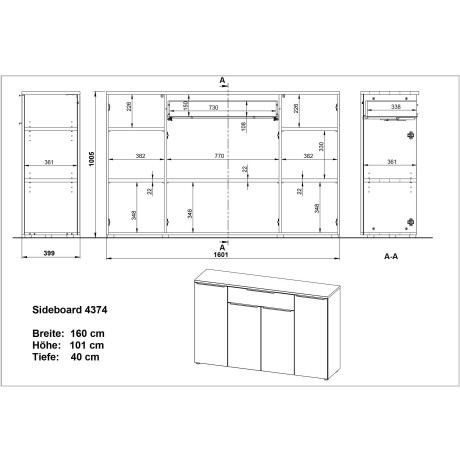 GERMANIA Dressoir Milaan Dressoir met een lade en 4 deuren, in grafiet & wit beschikbaar afbeelding2 - 1