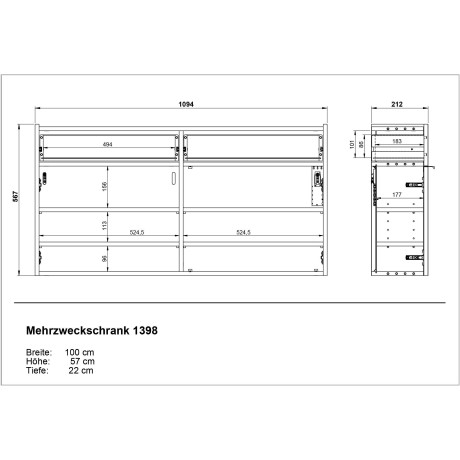 GERMANIA Schoenenkast Ameca, Hangkast, Deuren met Soft-Close, voor maximaal 12 paar schoenen, 110x22x57 cm afbeelding2 - 1