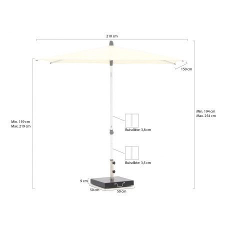 Glatz Alu-Smart parasol 210x150cm - Laagste prijsgarantie! afbeelding2 - 1