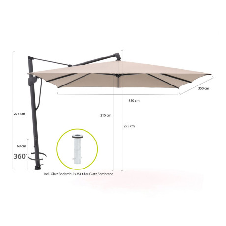 Glatz Sombrano S+ Easy zweefparasol 350x350cm - Laagste prijsgarantie! afbeelding2 - 1