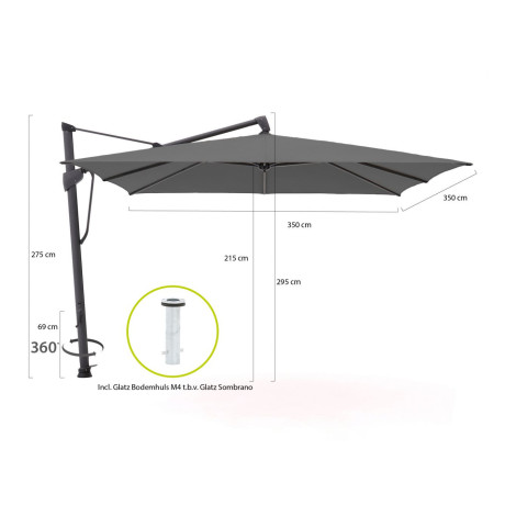 Glatz Sombrano S+ Easy zweefparasol 350x350cm - Laagste prijsgarantie! afbeelding2 - 1