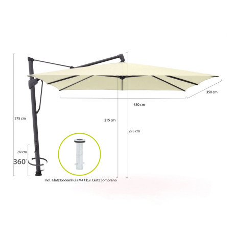 Glatz Sombrano S+ Easy zweefparasol 350x350cm - Laagste prijsgarantie! afbeelding2 - 1