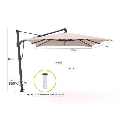 Glatz Sombrano S+ Easy zweefparasol 400x300cm - Laagste prijsgarantie! afbeelding2 - 1