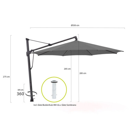 Glatz Sombrano S+ Easy zweefparasol ø 350cm - Laagste prijsgarantie! afbeelding2 - 1