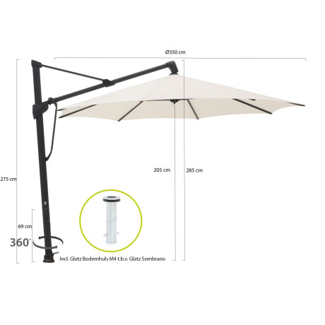 Glatz Sombrano S+ Easy zweefparasol ø 350cm - Laagste prijsgarantie! afbeelding2 - 1