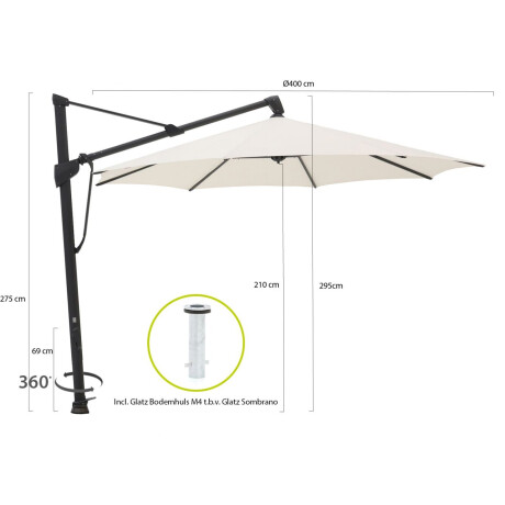 Glatz Sombrano S+ Easy zweefparasol ø 400cm - Laagste prijsgarantie! afbeelding2 - 1