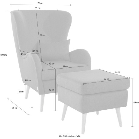 Guido Maria Kretschmer Home&Living Fauteuil Sallito Hocker, in veel stofkwaliteiten, ook in fluweelcord afbeelding2 - 1