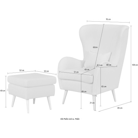 Guido Maria Kretschmer Home&Living Fauteuil Sallito Hocker, in veel stofkwaliteiten, ook in fluweelcord afbeelding2 - 1