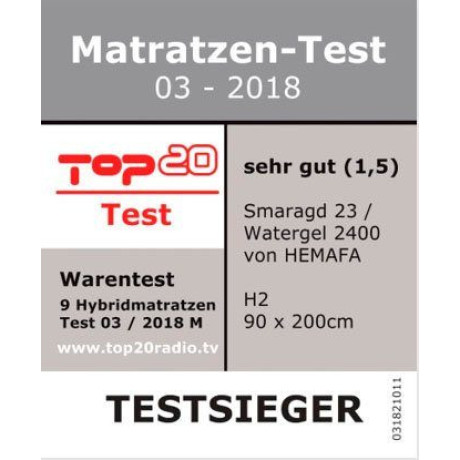 Hemafa Gelschuimmatras Watergel 2400 KS Testwinnaar bij de matrastest 03-2018 hoogte 23 cm afbeelding2 - 1