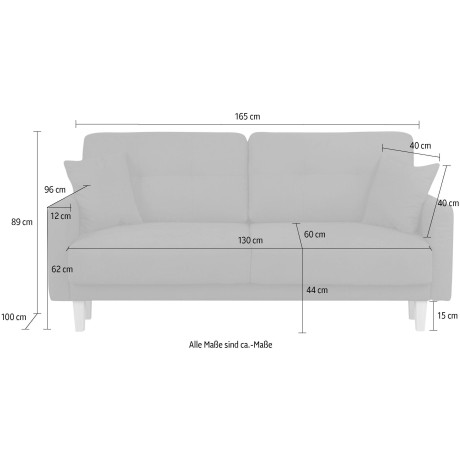 Home affaire 2-zitsbank Triplo met doorgestikte achterkant, incl. sierkussens, b/d/h: 165/100/89 cm afbeelding2 - 1