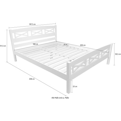 Home affaire Bed Wilma, 90 x 200 cm en 180 x 200 cm Landhuisstijl in Scandinavisch ontwerp van massieve kwaliteit afbeelding2 - 1