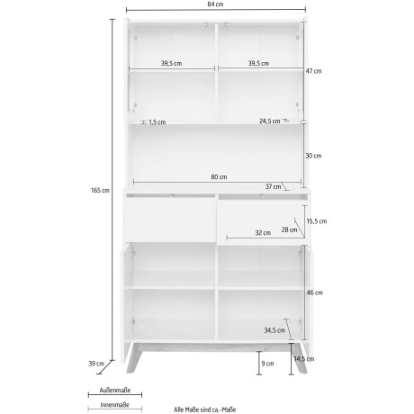 Home affaire Buffetkast Skandi 2 glasdeuren, 2 houten deuren en 2 laden, breedte 84 cm, hoogte 165 cm afbeelding2 - 1