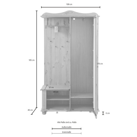 Home affaire Compact kapstokmeubel ADELE Breedte 108 cm, met spiegeldeur, van massief grenen, FSC afbeelding2 - 1