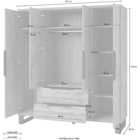 Home affaire Draaideurkast Bronne, breedte 191 cm, linnenkast inclusief binneninrichting afbeelding2 - 1