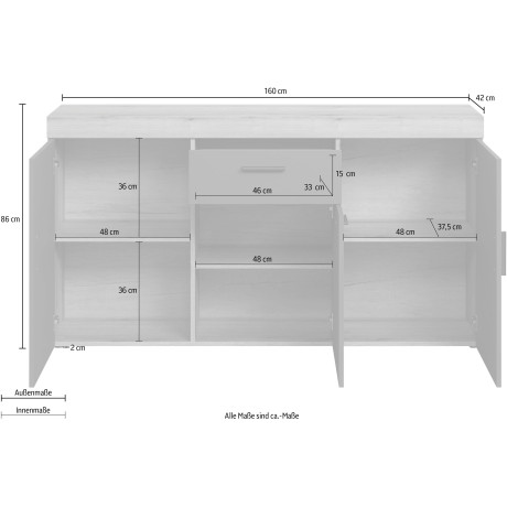 Home affaire Dressoir Tyler Commode met eindhoutapplicaties - (B/D/H): 160/42/86 cm (1 stuk) afbeelding2 - 1