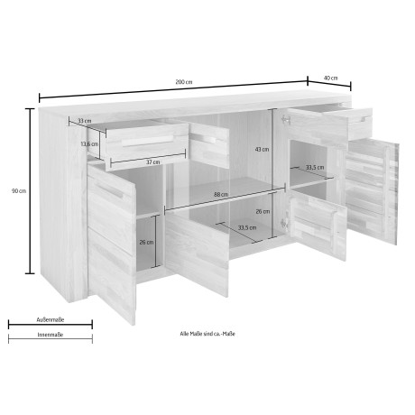 Home affaire Dressoir Kolding Breedte 200 cm met 2 glasdeuren en 2 houten deuren afbeelding2 - 1