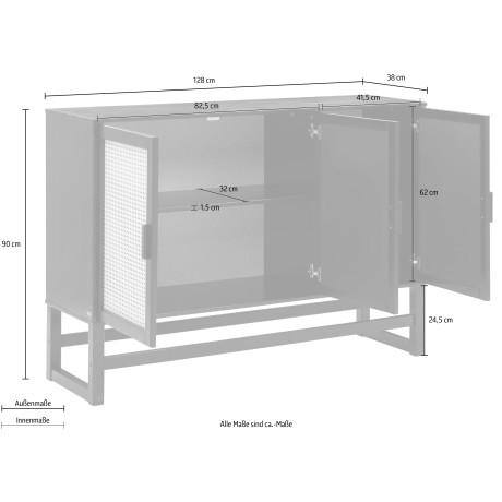 Home affaire Dressoir Linz Commode met rotan vlechtwerk op de deurfronten, van massief hout afbeelding2 - 1