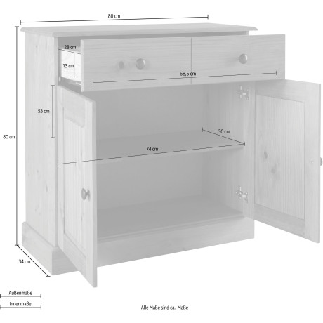 Home affaire Dressoir Liotta Commode met verstelbare inlegplank, massief dennenhout afbeelding2 - 1