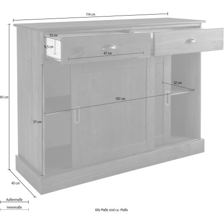 Home affaire Dressoir Schröder Commode, 2 schuifdeuren, 2 lades, van massief dennenhout afbeelding2 - 1