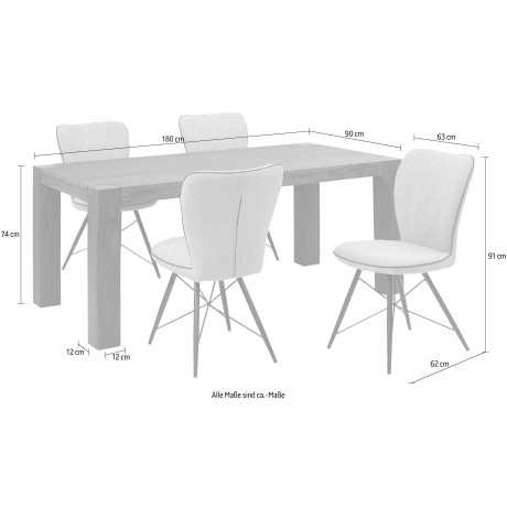 Home affaire Eethoek Gimbi bestaand uit 1 eettafel van hout en 4 stoelen met geweven bekleding (set, 5-delig) afbeelding2 - 1