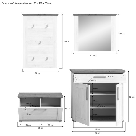 Home affaire Halmeubelset Cosenza, breedte 190 cm, in Sibiu lariks/Artisan nabootsing (4-delig) afbeelding2 - 1