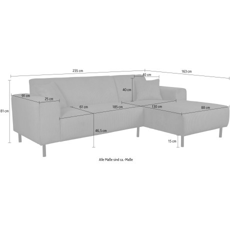 Home affaire Hoekbank ARROS L-vorm met golfondersteuning, afmetingen B/D/H: 235/163/81 cm incl. sierkussens, met recamiere rechts/links bestelbaar, ook in cord afbeelding2 - 1
