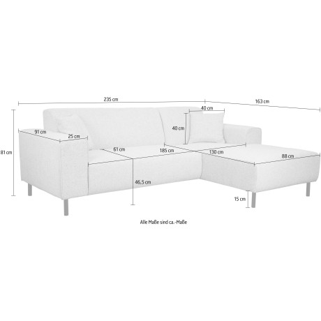 Home affaire Hoekbank ARROS L-vorm incl. losse sierkussens, afmetingen bxdxh: 235x163x81 cm, ook in ribfluweel afbeelding2 - 1