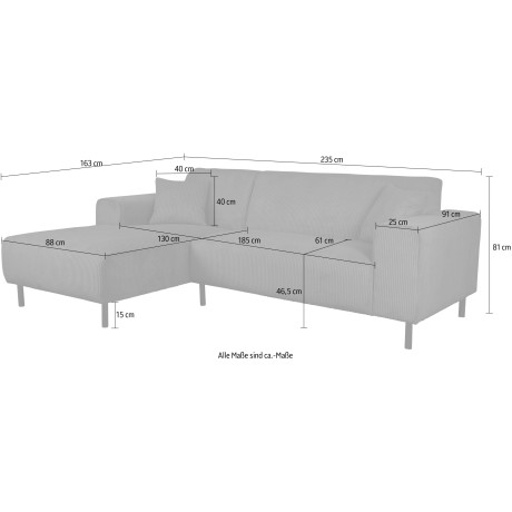 Home affaire Hoekbank ARROS L-vorm incl. losse sierkussens, afmetingen bxdxh: 235x163x81 cm, ook in ribfluweel afbeelding2 - 1