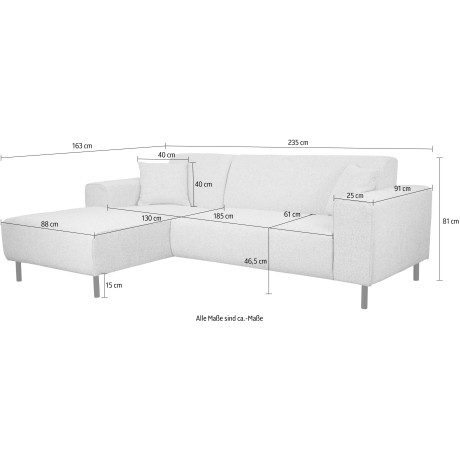 Home affaire Hoekbank ARROS L-vorm incl. losse sierkussens, afmetingen bxdxh: 235x163x81 cm, ook in ribfluweel afbeelding2 - 1