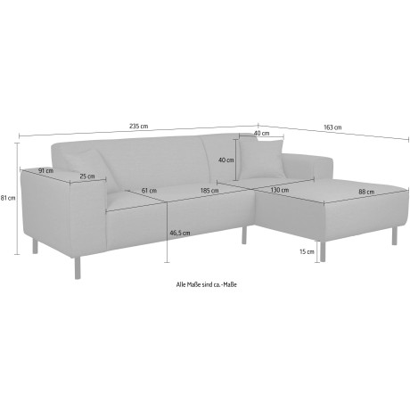 Home affaire Hoekbank ARROS L-vorm incl. losse sierkussens, afmetingen bxdxh: 235x163x81 cm, ook in ribfluweel afbeelding2 - 1