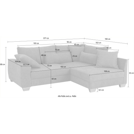 Home affaire Hoekbank L-model tot 140 kg per zitoppervlak, incl. 2 lendenkussens en 3 sierkussens afbeelding2 - 1