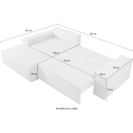 Home affaire Hoekbank SHERWOOD bedbank 267 cm, L-model, Slaapfunctie met bedlade (210x136 cm), cord, vintage, fluweel afbeelding2 - 1