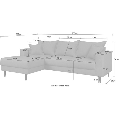Home affaire Hoekbank VEYRAS L-vorm, hoog zitcomfort, afmetingen B/D/H: 230/150/76 cm afbeelding2 - 1
