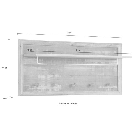 Home affaire Kapstokpaneel Auckland met 1 metalen stang en 5 haken, van massief hout, breedte 60 cm afbeelding2 - 1