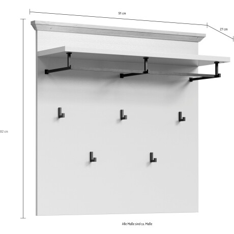 Home affaire Kapstokpaneel Herzwill Wandpaneel, afm. BxHxD ca.: 91x49x41 cm in lichtgrijs en imitatie-eiken (1 stuk) afbeelding2 - 1