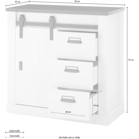 Home affaire Kast Sherwood Houtdecor, met schuurdeurbeslag en apothekersgrepen, breedte 92 cm afbeelding2 - 1