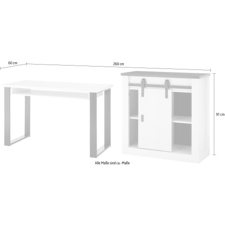 Home affaire Kastenset Sherwood Kantoormeubelenset met schuurdeurbeslag van metaal, breedte ca. 220 cm (2-delig) afbeelding2 - 1