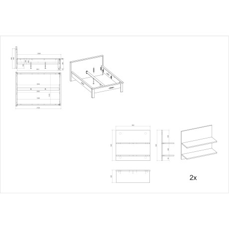 Home affaire Ledikant Sherwood Ligoppervlak 140 x 200 cm, wandpaneel met elk 2 legplanken (3-delig) afbeelding2 - 1