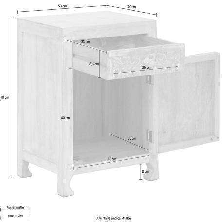 Home affaire Nachtkastje Bonstetten gemakkelijk te onderhouden mangohout, met decoratief houtsnijwerk, breedte 50 cm afbeelding2 - 1