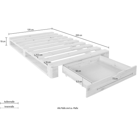 Home affaire Palletbed Alasco gecertificeerd massief hout, uit te breiden tot tweepersoons- of familiebed afbeelding2 - 1