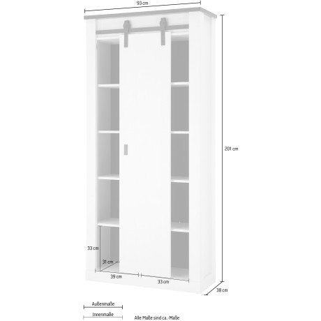 Home affaire Rek Sherwood modern houtdecor, met schuurdeurbeslag van metaal, hoogte 201 cm afbeelding2 - 1