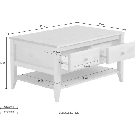 Home affaire Salontafel Leonis Breedte 89 cm, met lades en legplank, van massief grenen afbeelding2 - 1