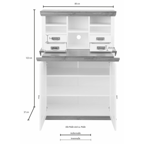 Home affaire Secretaire Konrad Bureau van massief hout, met veel opbergruimte, B89 x H122 cm afbeelding2 - 1