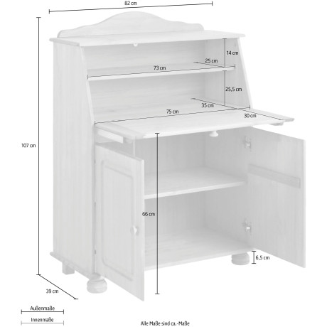 Home affaire Secretaire Mette gemaakt van massief hout, breedte 82 cm afbeelding2 - 1