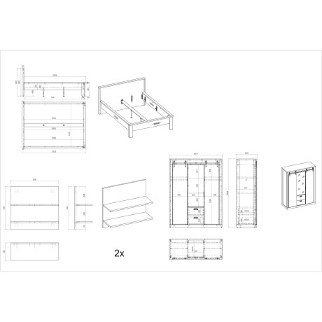 Home affaire Slaapkamerserie Sherwood Ligoppervlak 140 x 200 cm, kast 3-deurs 161 cm breed (4-delig) afbeelding2 - 1