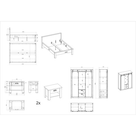 Home affaire Slaapkamerserie Sherwood Ligoppervlak 140 x 200 cm, kast 3-deurs 162 cm breed (4-delig) afbeelding2 - 1